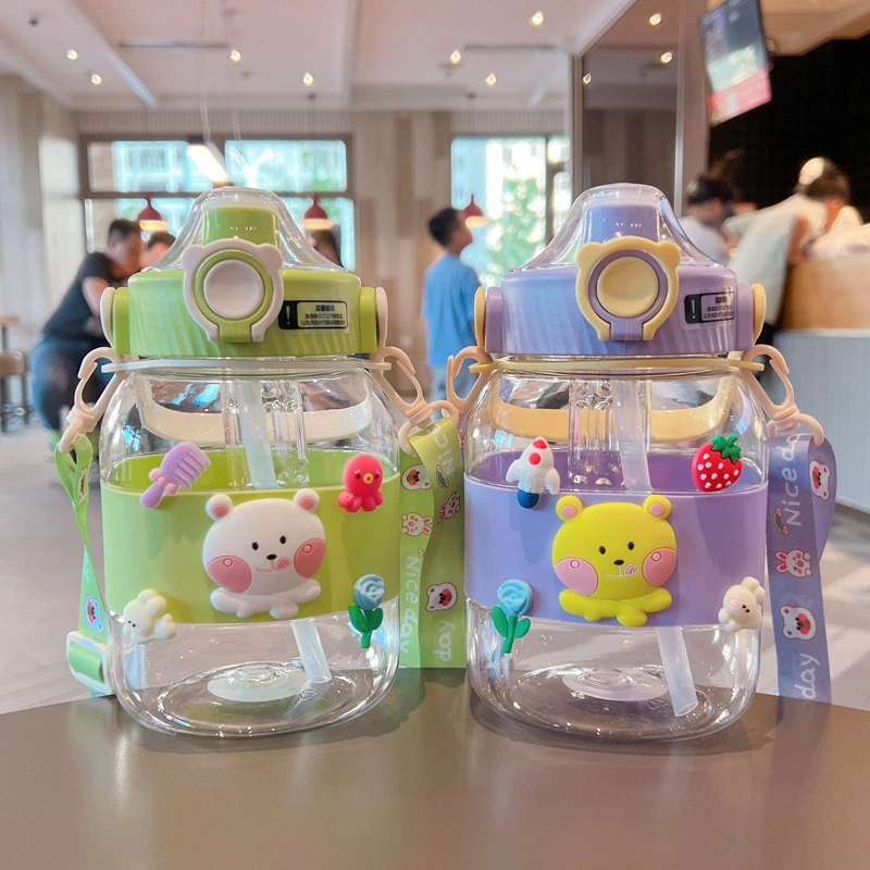 X152-XBD-8033 Girls' large-capacity, popular and cute water cup, portable student bear water cup, children's square large-belted cup with tea strater detail image 7