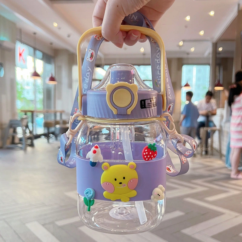 X152-XBD-8033 Girls' large-capacity, popular and cute water cup, portable student bear water cup, children's square large-belted cup with tea strater detail image 12