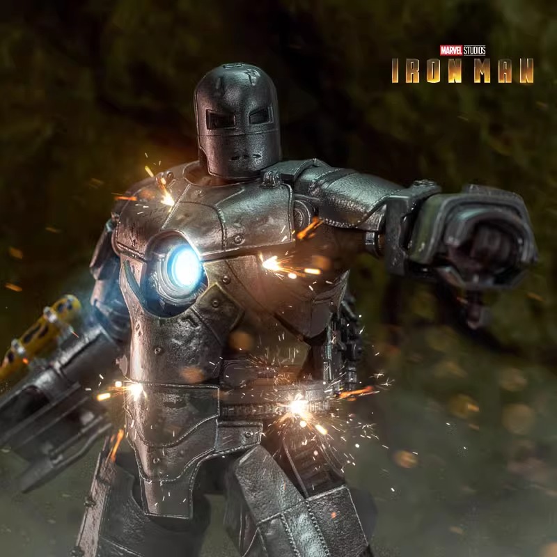 The official Marvel Iron Man mk1 articulated Avengers figurine in a gift box set details Picture