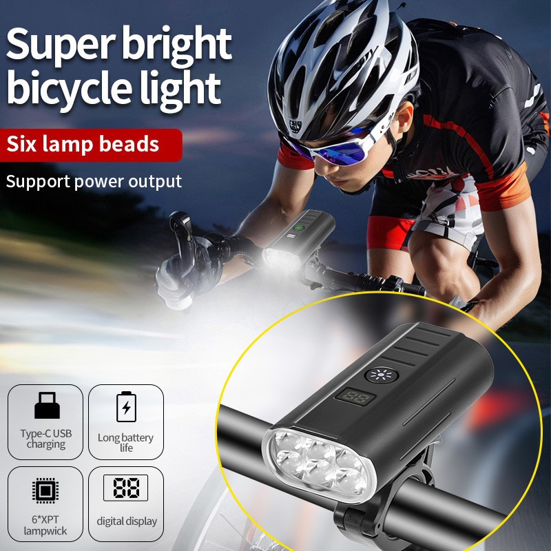 240918 faros 6 luces aleación de aluminio USB faros recargables faros de bicicleta iluminación de bicicleta faros de noche luz brillante linterna Item Picture