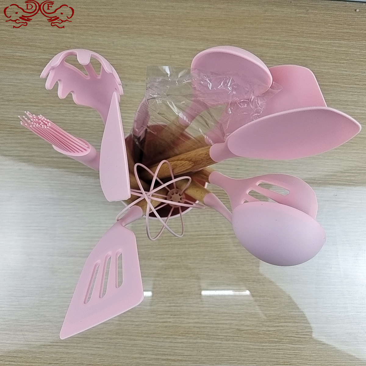 DF68788 wholesale wooden handle silicone kitchenware 12-piece set Silicone spatula, collet and frying spatula set DF TRADING HOUSE Specification image