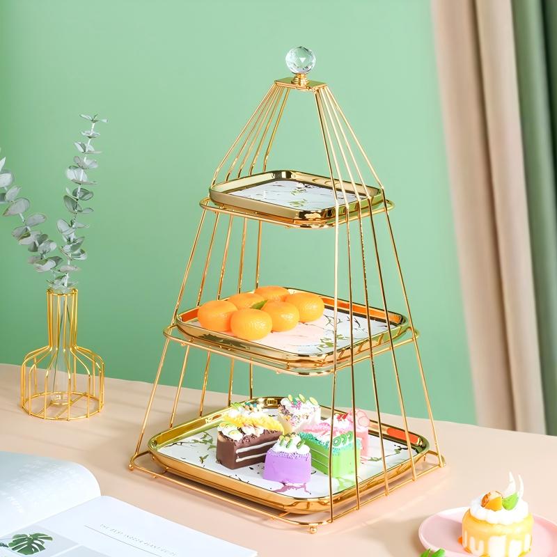 白色贴花三层高点盘 26*46cm多层果盘