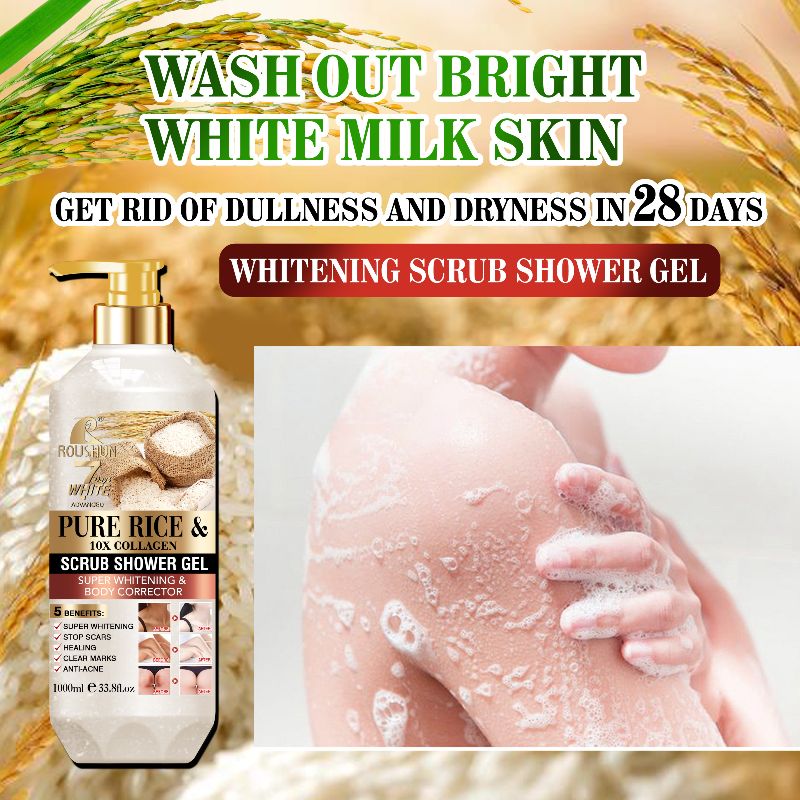 ROUSHUN 柔顺大米磨砂沐浴露 Pure Rice Scrub Shower Gel详情4