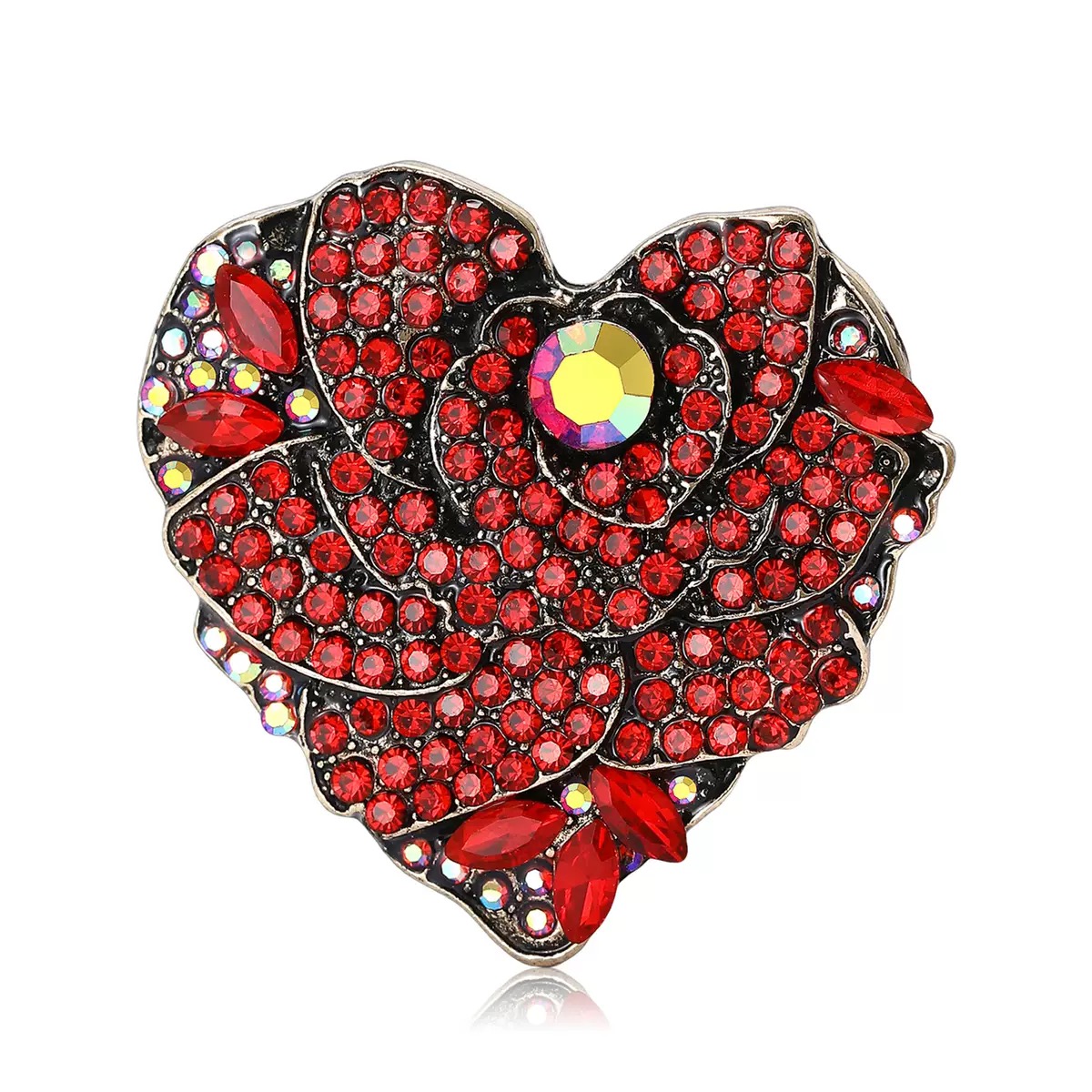 2025 Ziyang New Elegant Alloy rhinestone Rose Heart brooch Item Picture