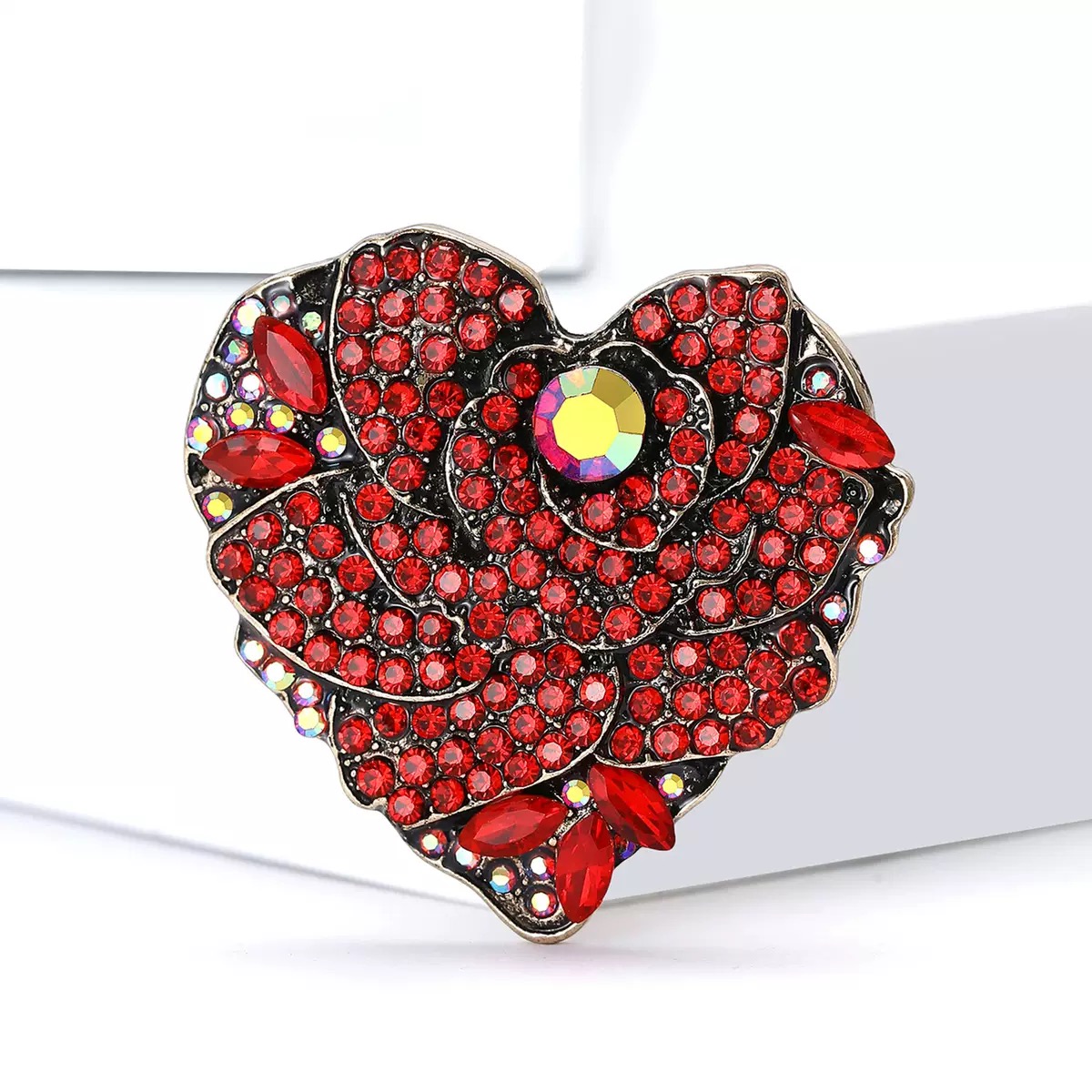 2025 Ziyang New Elegant Alloy rhinestone Rose Heart brooch