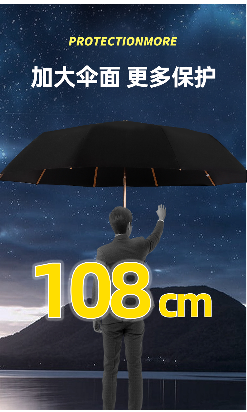 星宝伞S3009雨伞480多骨雨伞商务男士自开收全自动木手柄雨伞批发详情10