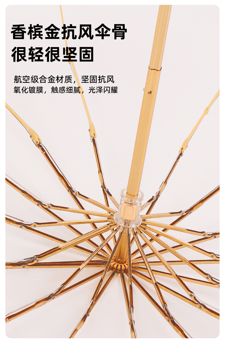 星宝伞S3020纯色雨伞16骨全自动木柄雨伞三折雨伞批发详情6