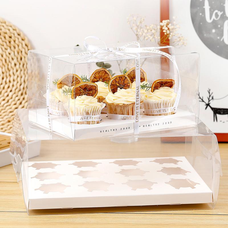 纸杯蛋糕包装盒透明2二4四6粒12个加高马芬杯子九宫格包装手提打包盒子冰淇淋蛋糕包装盒详情4