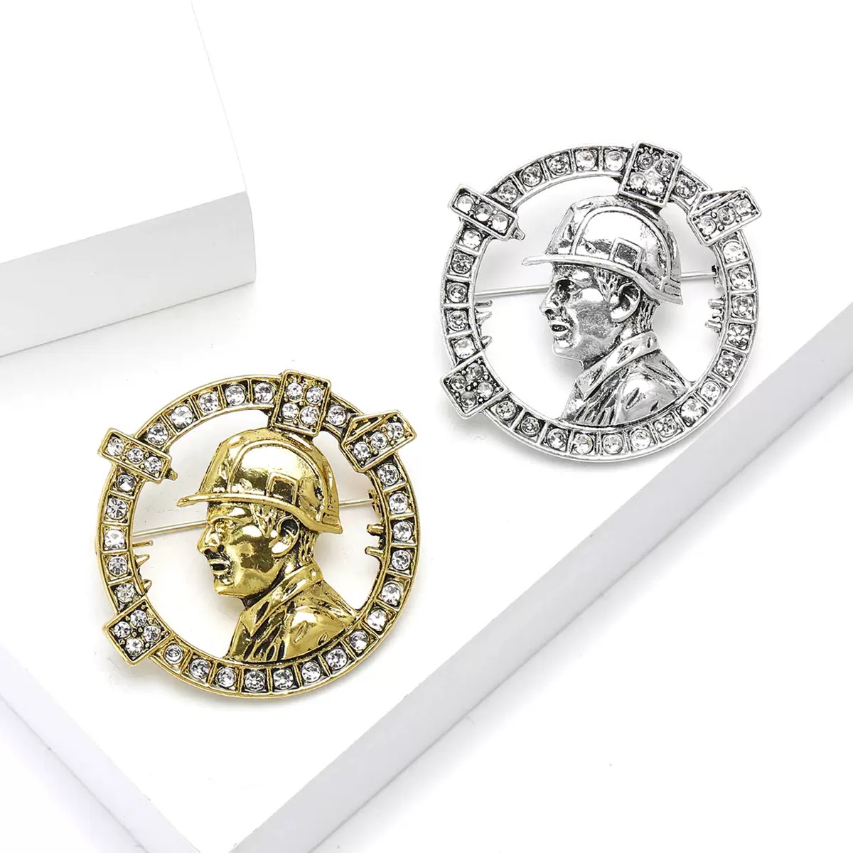 2025 Ziyang New Style Fashionable and Individual alloy rhinestone Male Architectural Engineer Badge brooch