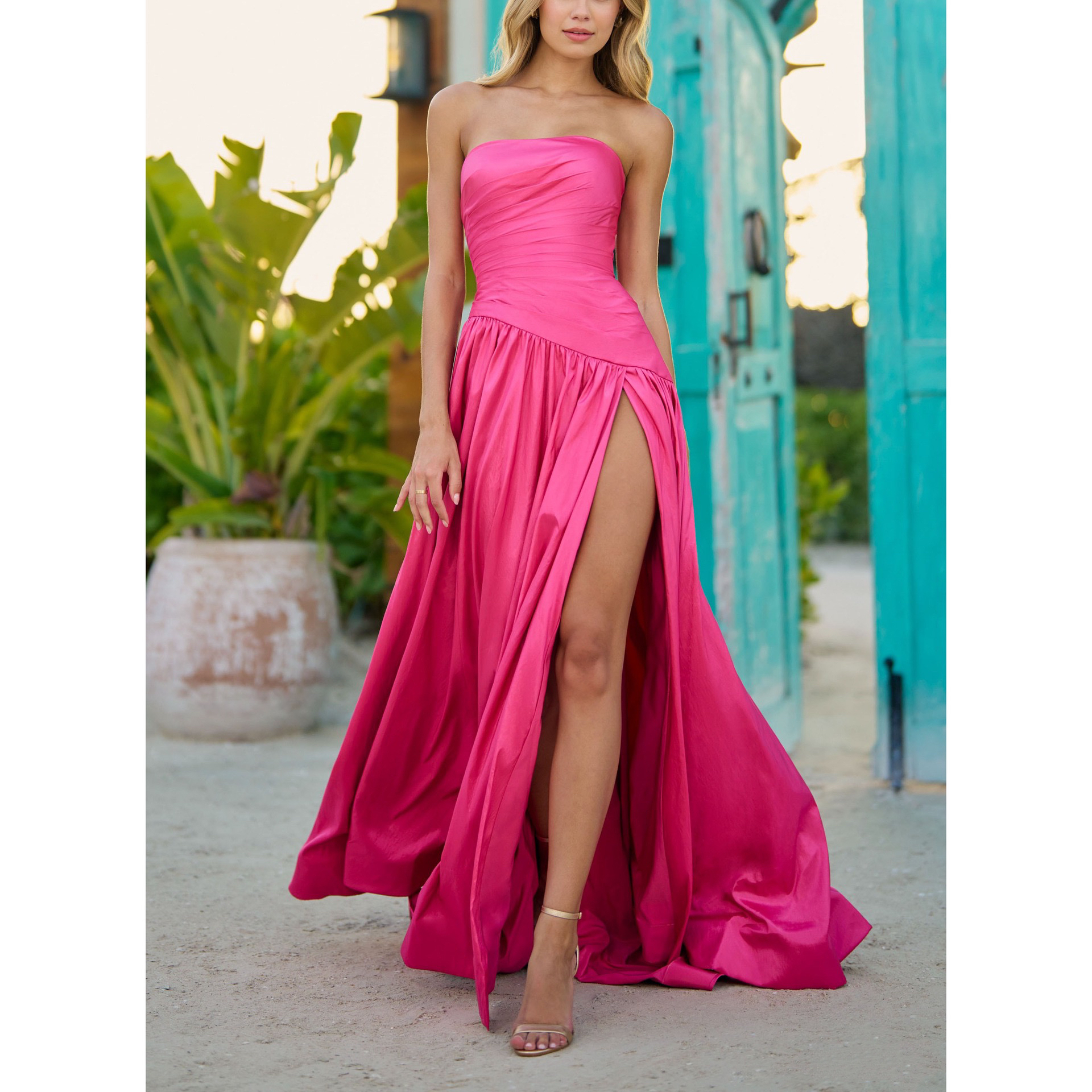 Europe and the United States sexy women cross-border Amazon new sexy wrap chest splicing party fold slit dress full figure