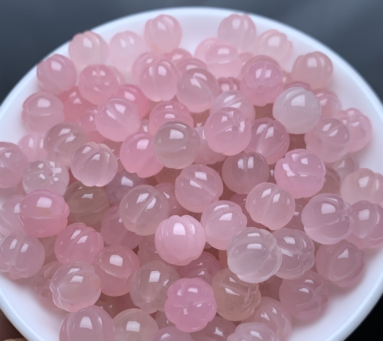 冰种盐源蜜桃粉10mm南瓜珠散珠批发 diy玉石饰品配饰项链手链配珠