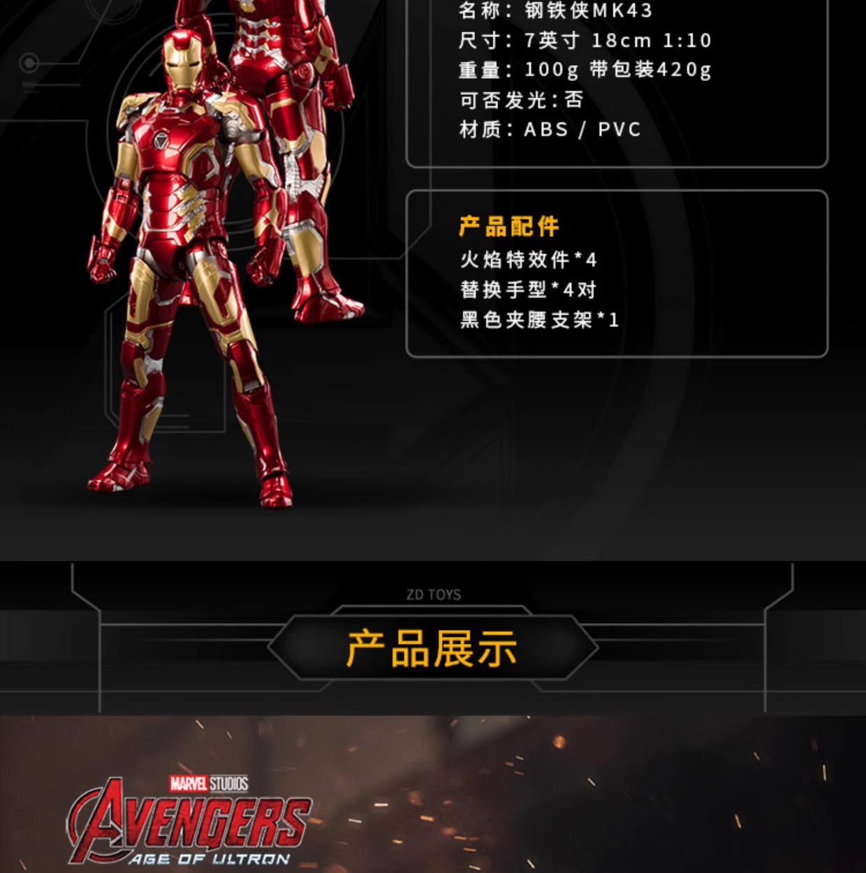 Zhongdong 7-inch genuine Marvel Avengers MK43 joint figurine toy for men as a gift pic 4