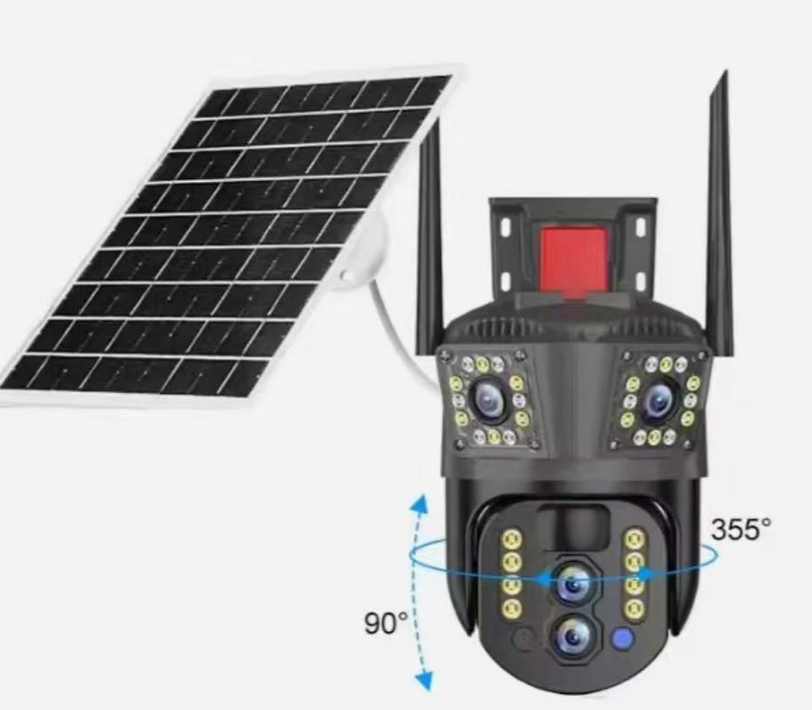 跨境货源太阳能低功耗高清摄像头4G变焦枪球联动三镜头监控器批发
