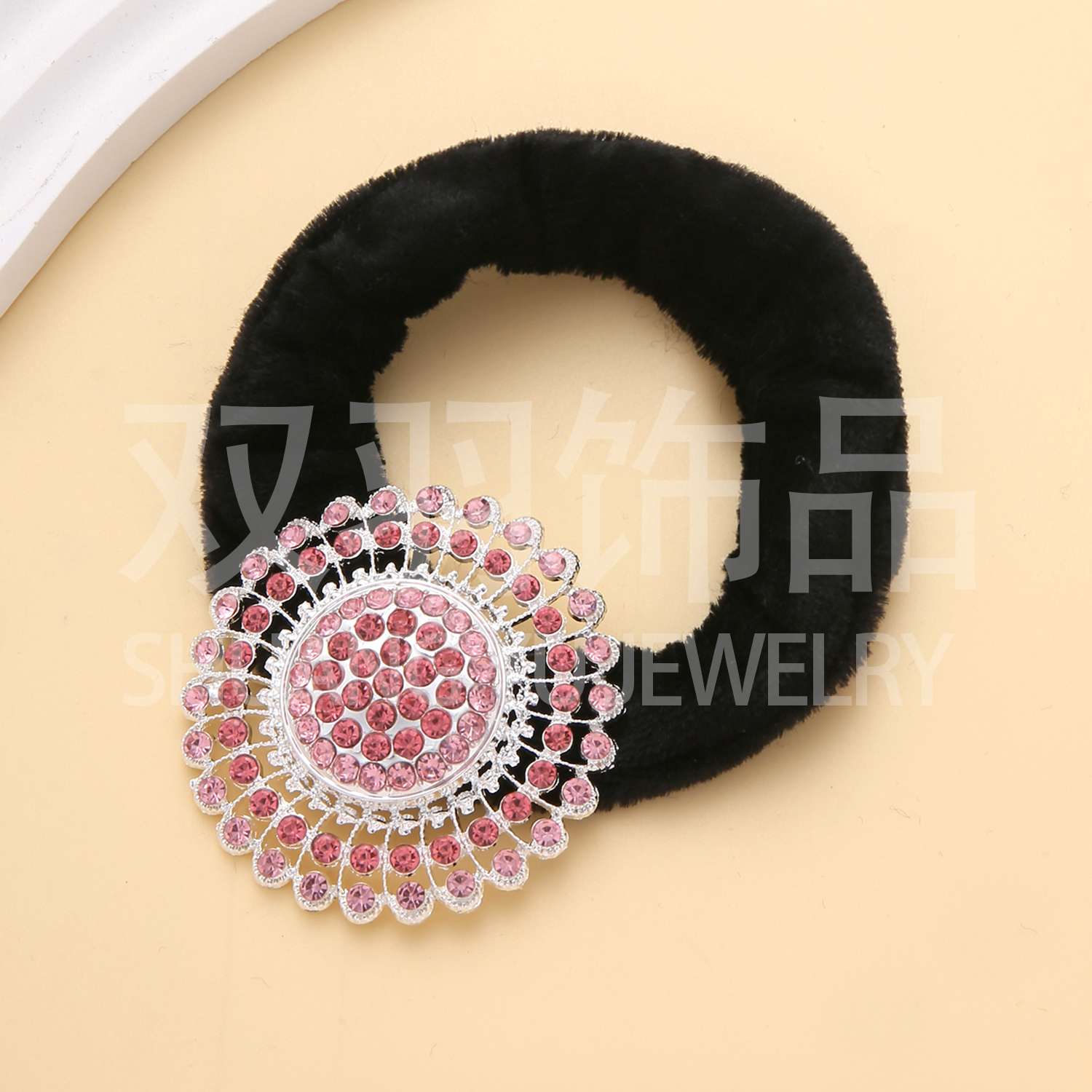 Large intestine circle, hair circle, hair tie, hair accessory, hair tie, alloy accessory, rhinestone accessory, simple and elegant round accessory details Picture