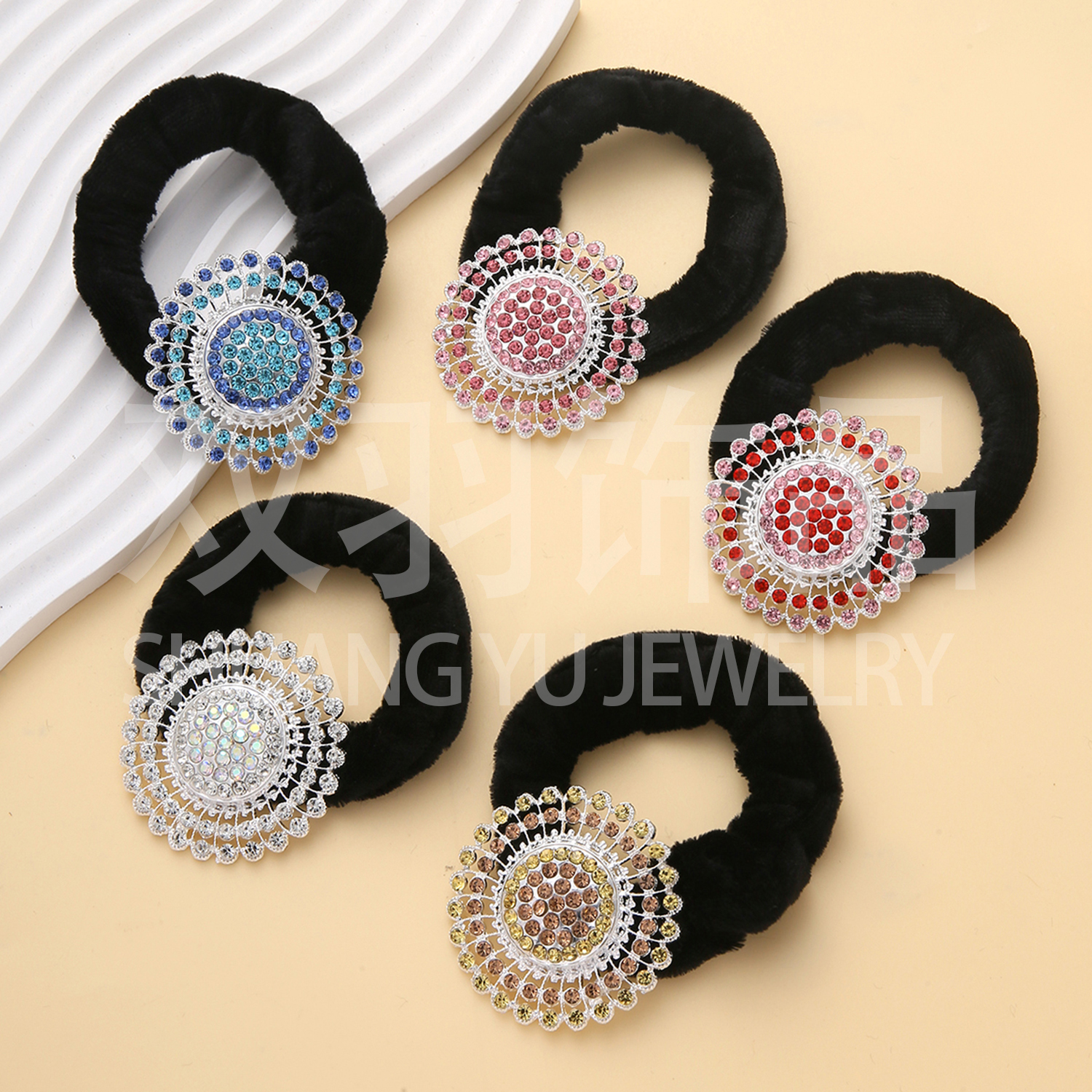 Large intestine circle, hair circle, hair tie, hair accessory, hair tie, alloy accessory, rhinestone accessory, simple and elegant round accessory