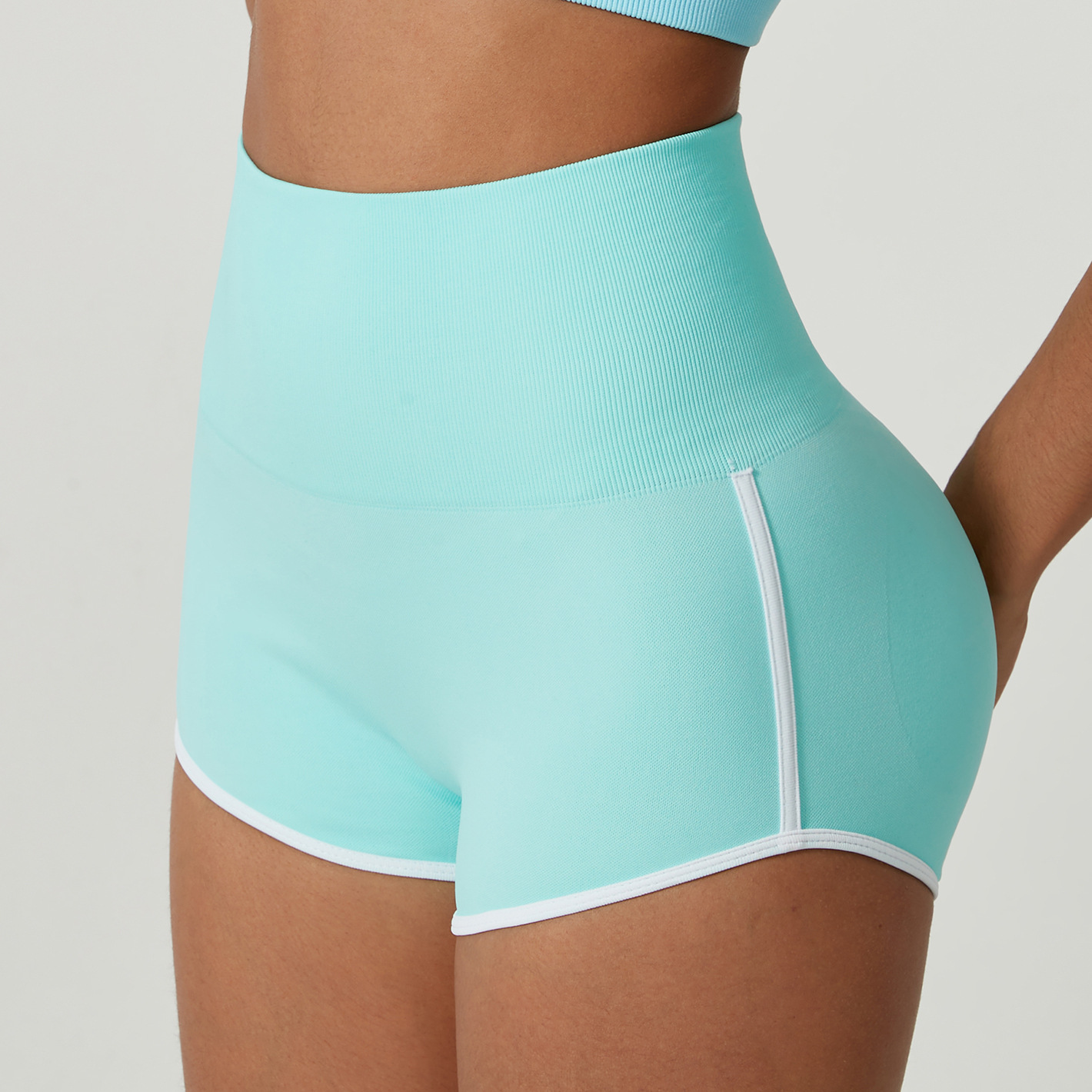欧美亚马逊跨境翘臀性感透气提臀裤撞色高腰蜜桃臀短裤