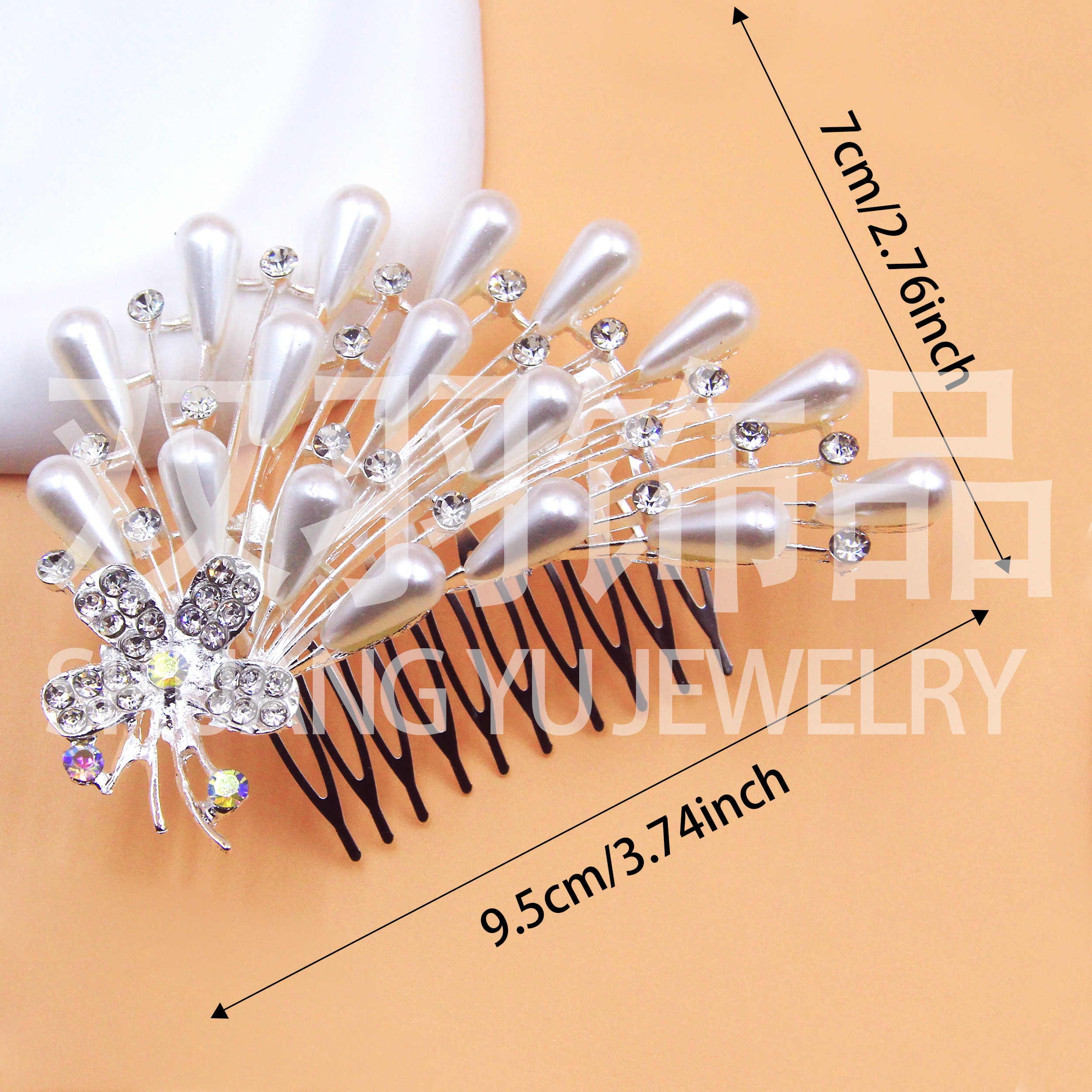 Rhinestone hairpin, fashionable pearl bun hair accessory, alloy material rhinestone and pearl accessory hair comb, gold and silver Item Picture