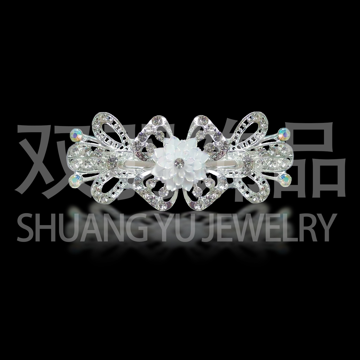 水晶发夹盘发器大花朵新款发饰 欧美爆款首饰发夹头饰发饰合金发夹 水钻发夹 Specification image