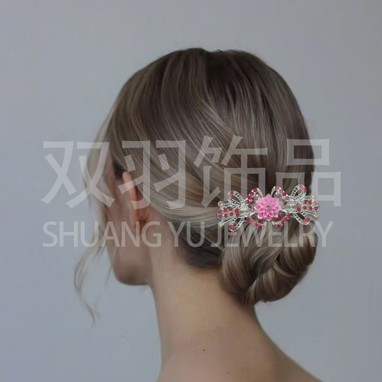 水晶发夹盘发器大花朵新款发饰 欧美爆款首饰发夹头饰发饰合金发夹 水钻发夹 details Picture