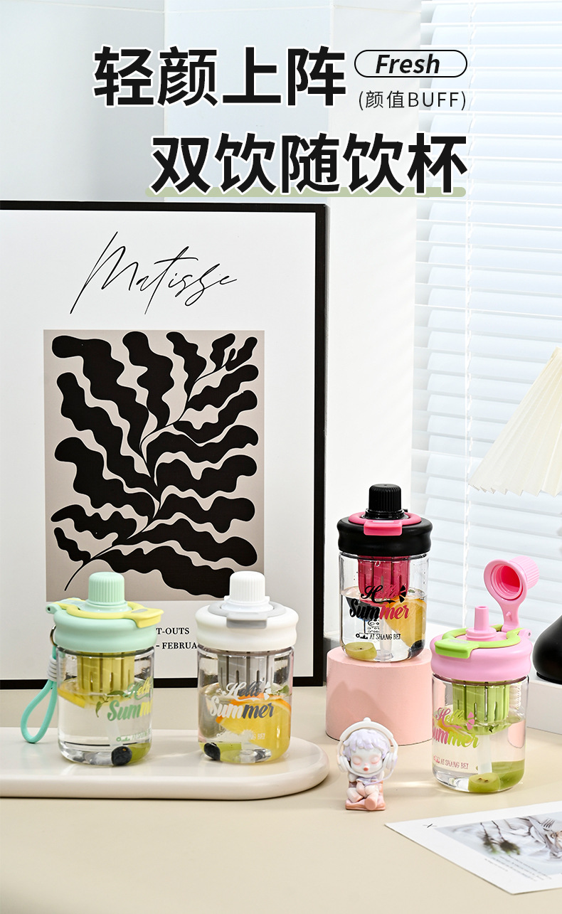 B70-9263新款高颜值耐高温双饮便携带茶隔茶水分离水杯泡茶杯详情图3