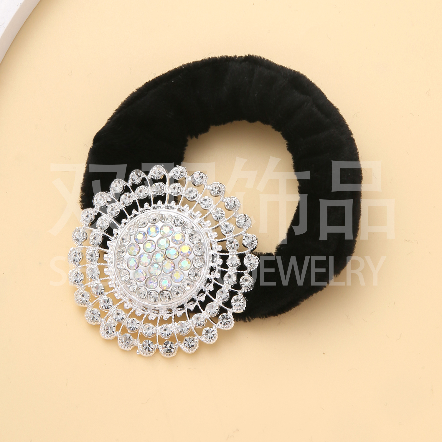 Large intestine circle, hair circle, hair tie, hair accessory, hair tie, alloy accessory, rhinestone accessory, simple and elegant round accessory Application Scenario