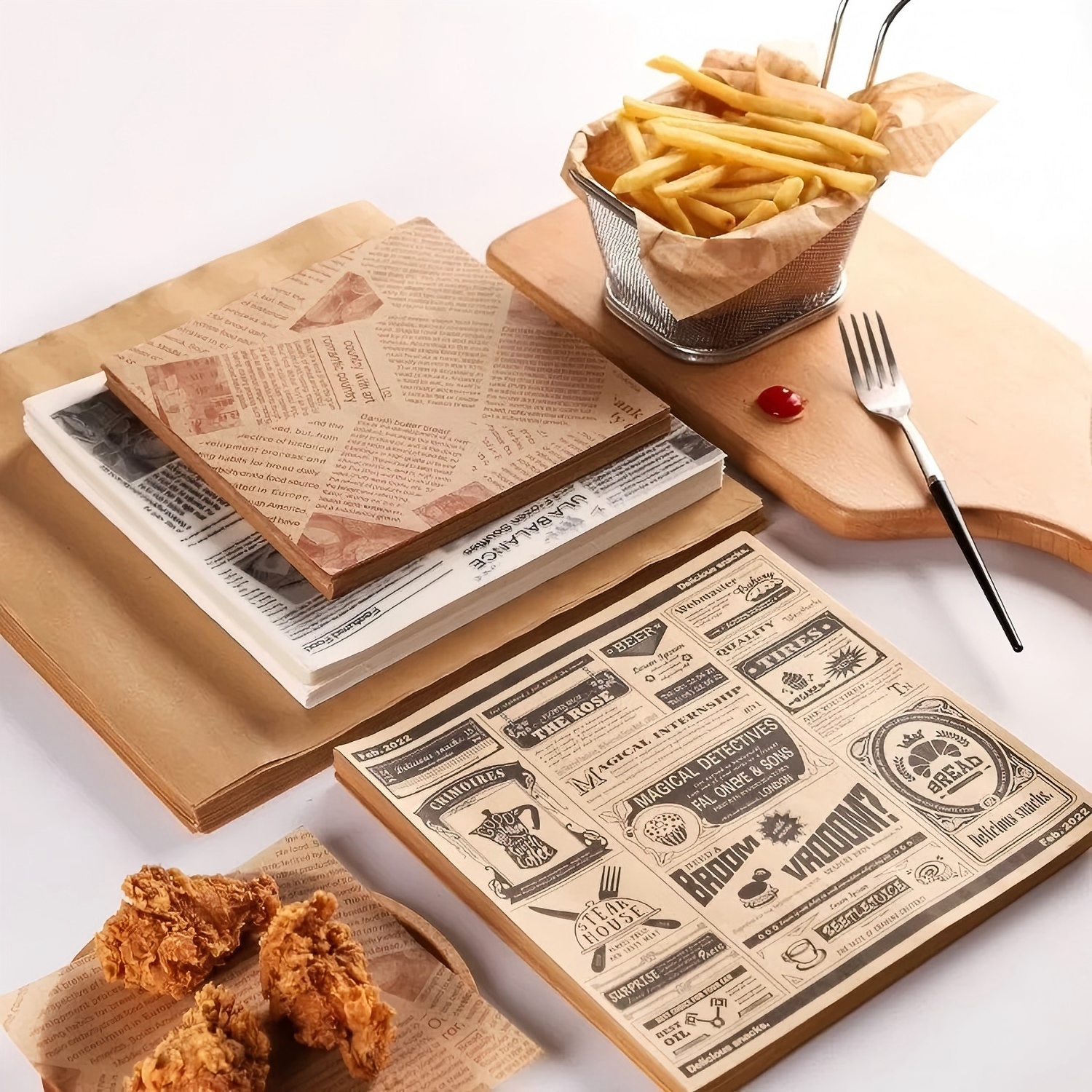 防油纸垫纸薯条垫纸三明治包装纸吸油纸餐盘纸托盘垫纸英文报油纸详情4