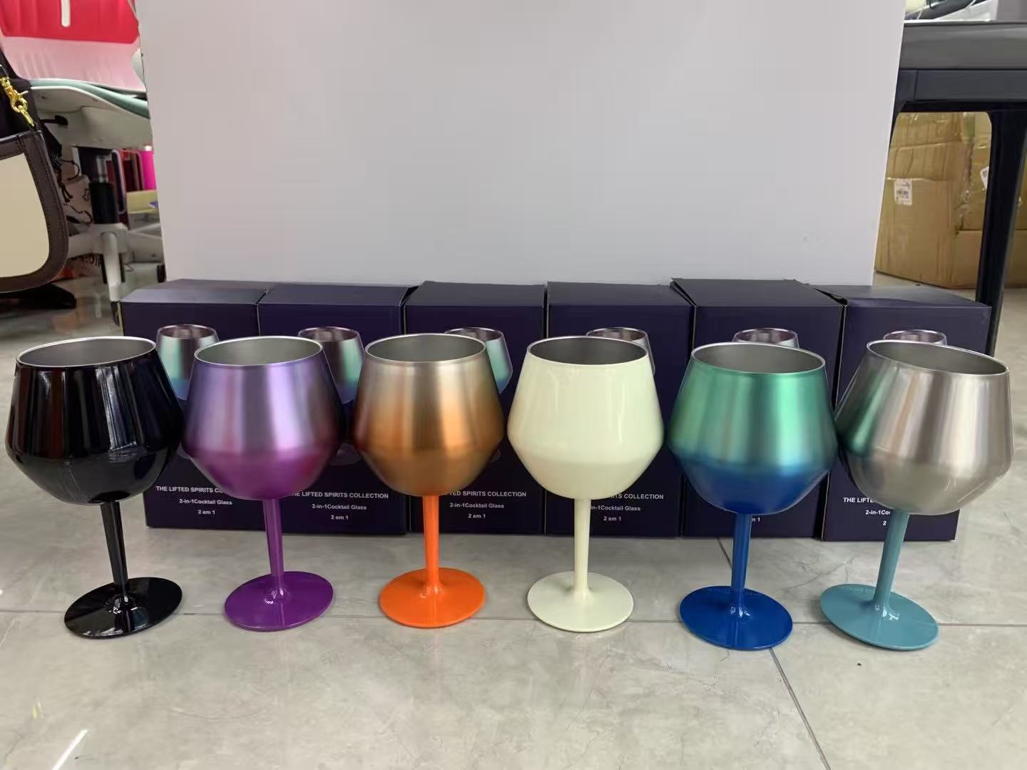 跨境550ml双层真空红酒高脚杯 Stanley保温杯同款304保冷雪糕杯