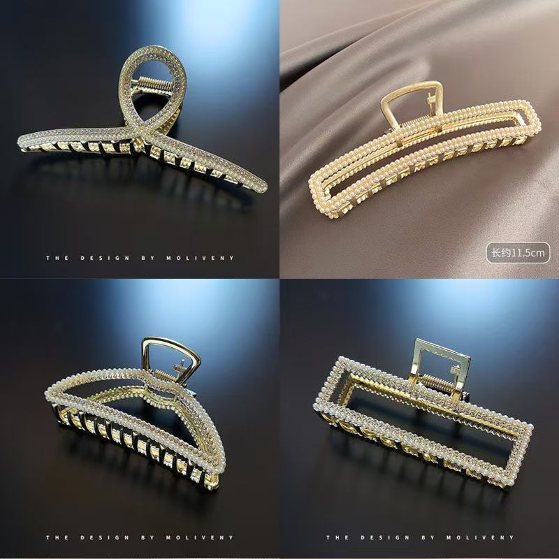 抓夹女后脑勺发夹网红2025年款式发夹子头饰夏季鲨鱼夹珍珠发卡抓夹细节图