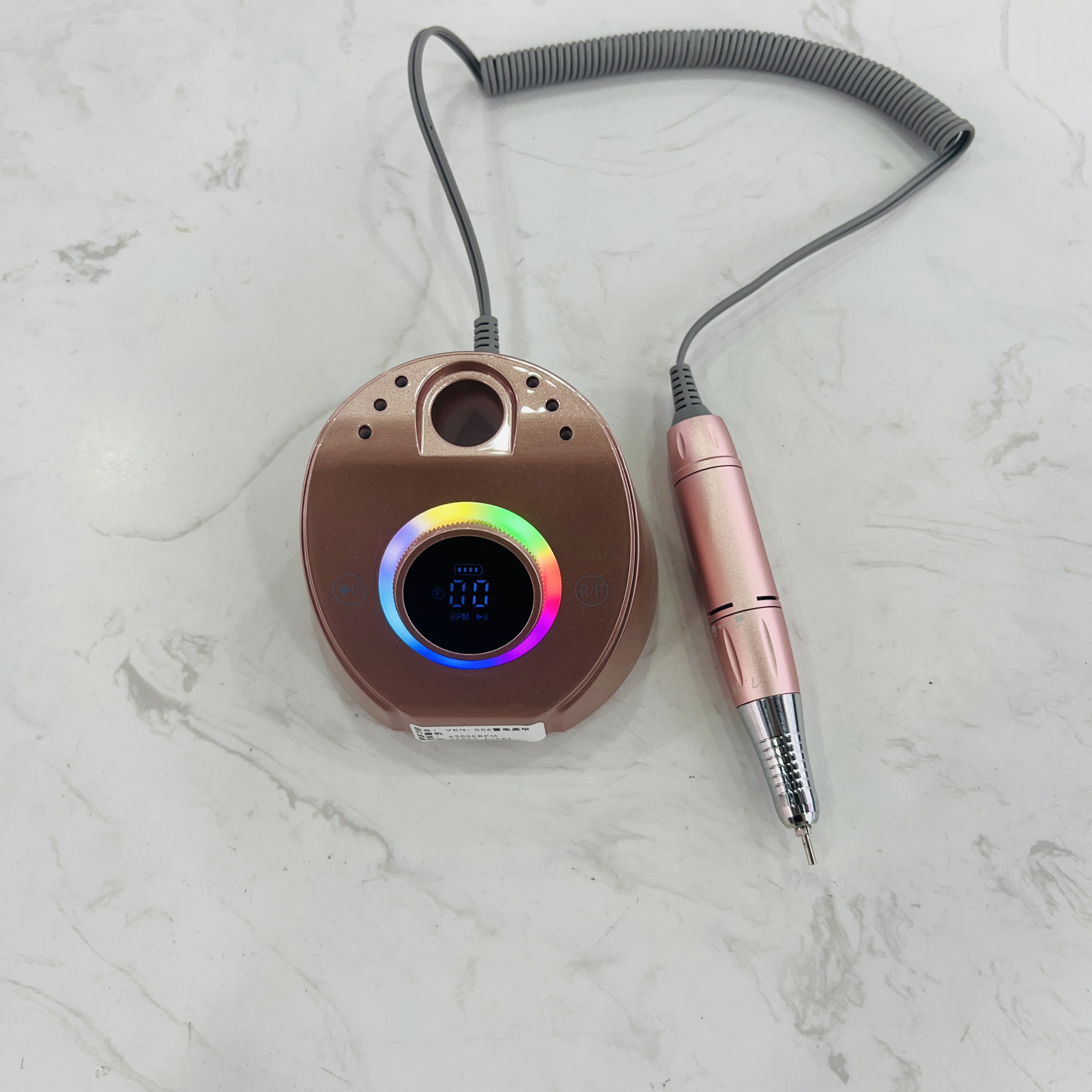 The 2025 new model of battery-powered nail polish machine with RGB lighting and 45,000 RPM for nail polishing Specification drawing