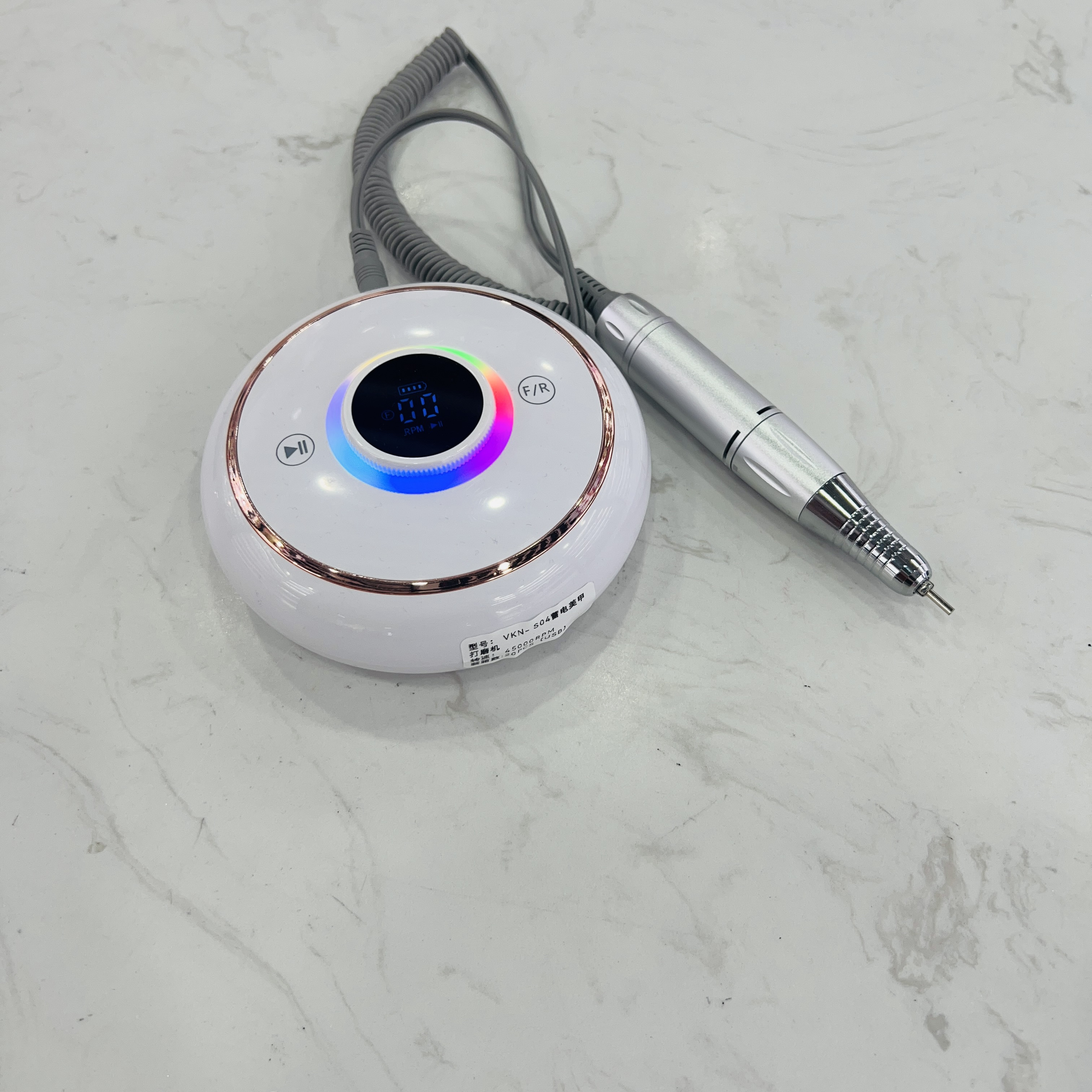The 2025 new model of battery-powered nail polish machine with RGB lighting and 45,000 RPM for nail polishing and grinding full figure