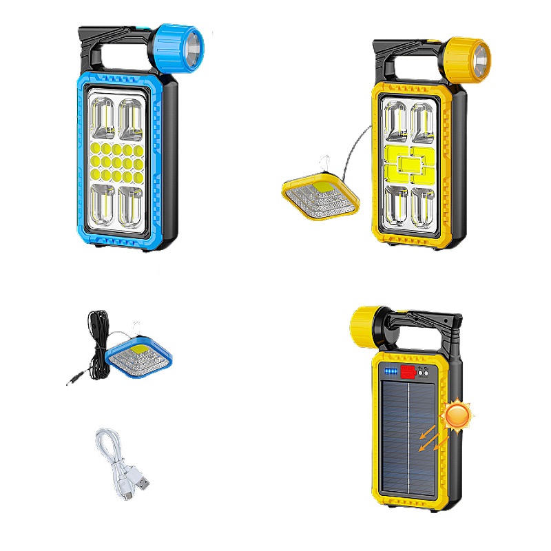 Multi-functional camping lamp, outdoor waterproof emergency lamp, solar-powered portable searchlight, high-intensity flashlight, cob hand-held lamp, outdoor portable lamp, camping lamp Item Picture