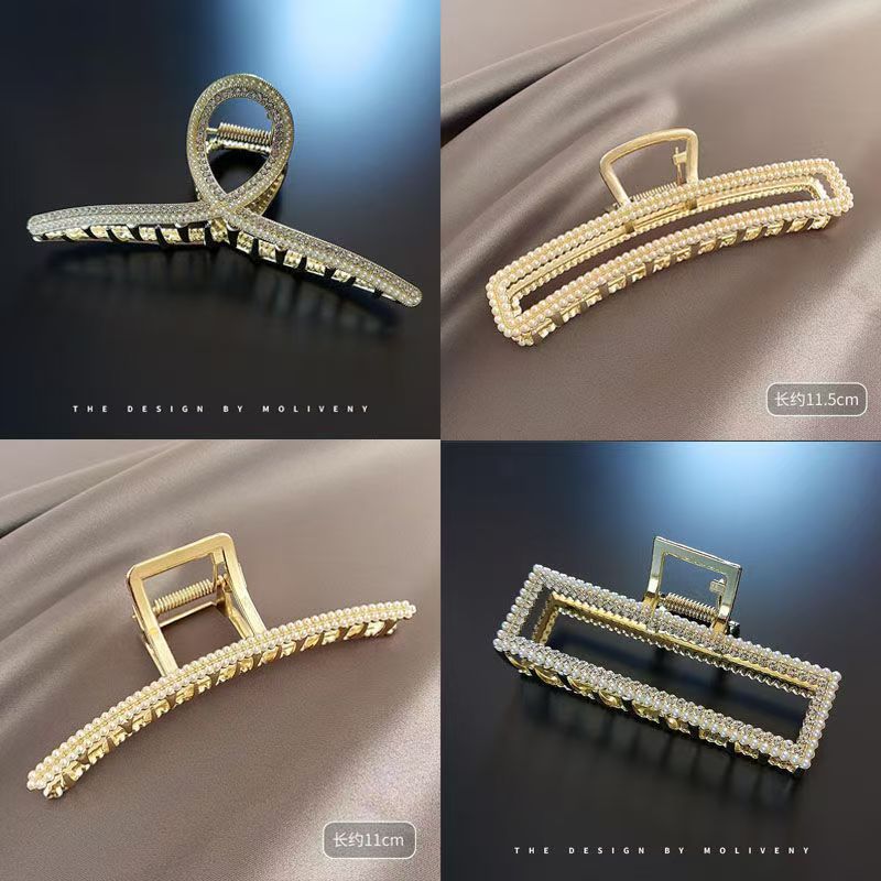 抓夹女后脑勺发夹网红2025年款式发夹子头饰夏季鲨鱼夹珍珠发卡抓夹详情图2