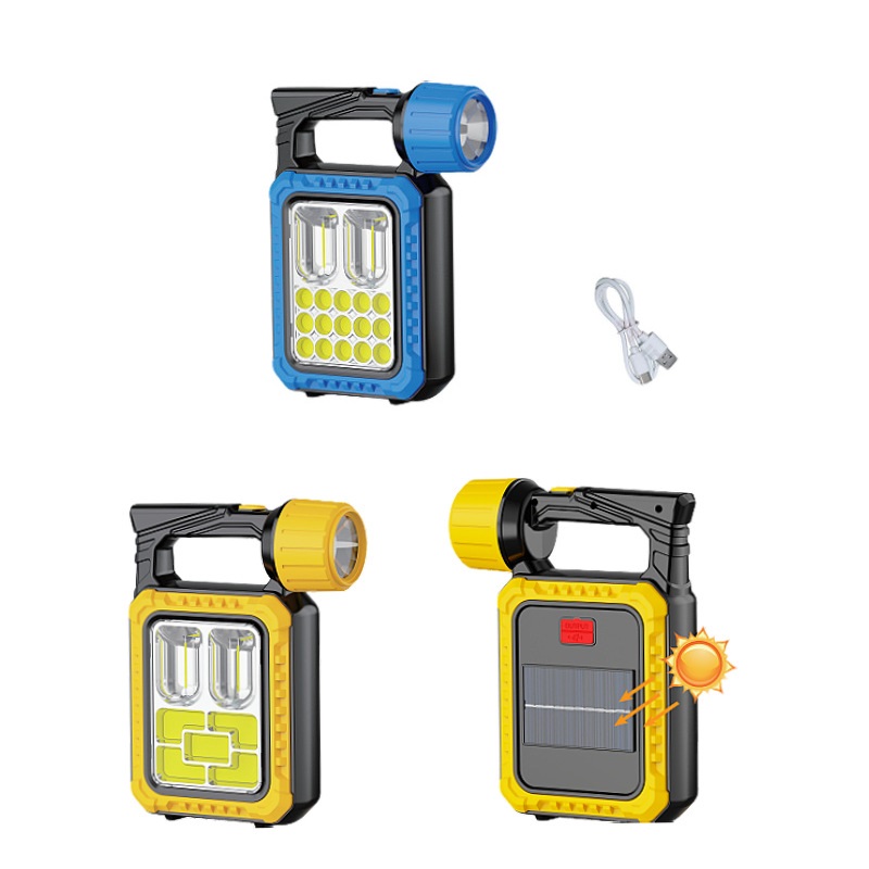 Multi-functional camping lamp, outdoor waterproof emergency lamp, solar-powered portable searchlight, high-intensity flashlight, cob hand-held lamp, outdoor portable lamp, camping lamp Specification image