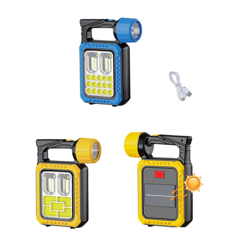 Multi-functional camping lamp, outdoor waterproof emergency lamp, solar-powered portable searchlight, high-intensity flashlight, cob hand-held lamp, outdoor portable lamp, camping lamp