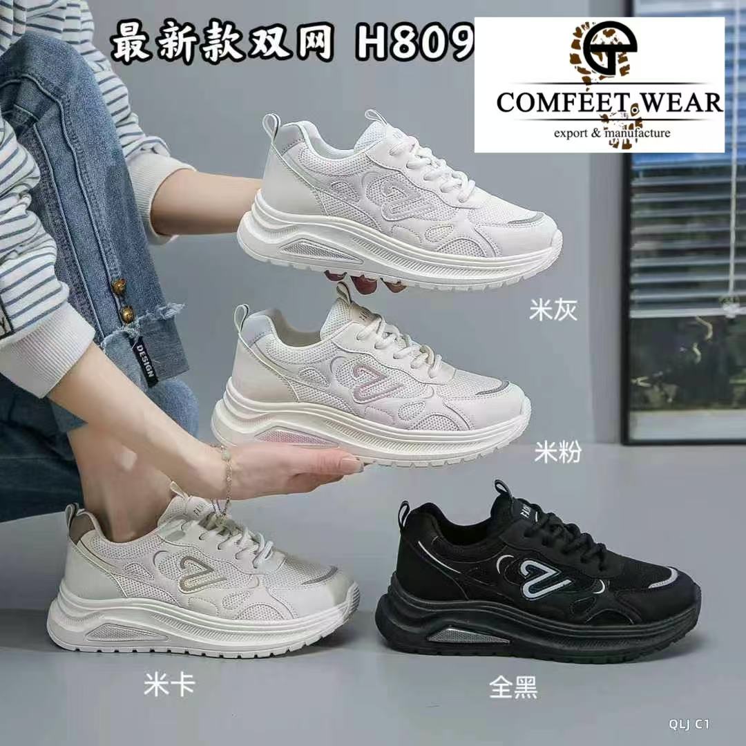 飞织网面透气女鞋 纯白纯黑 造型简洁