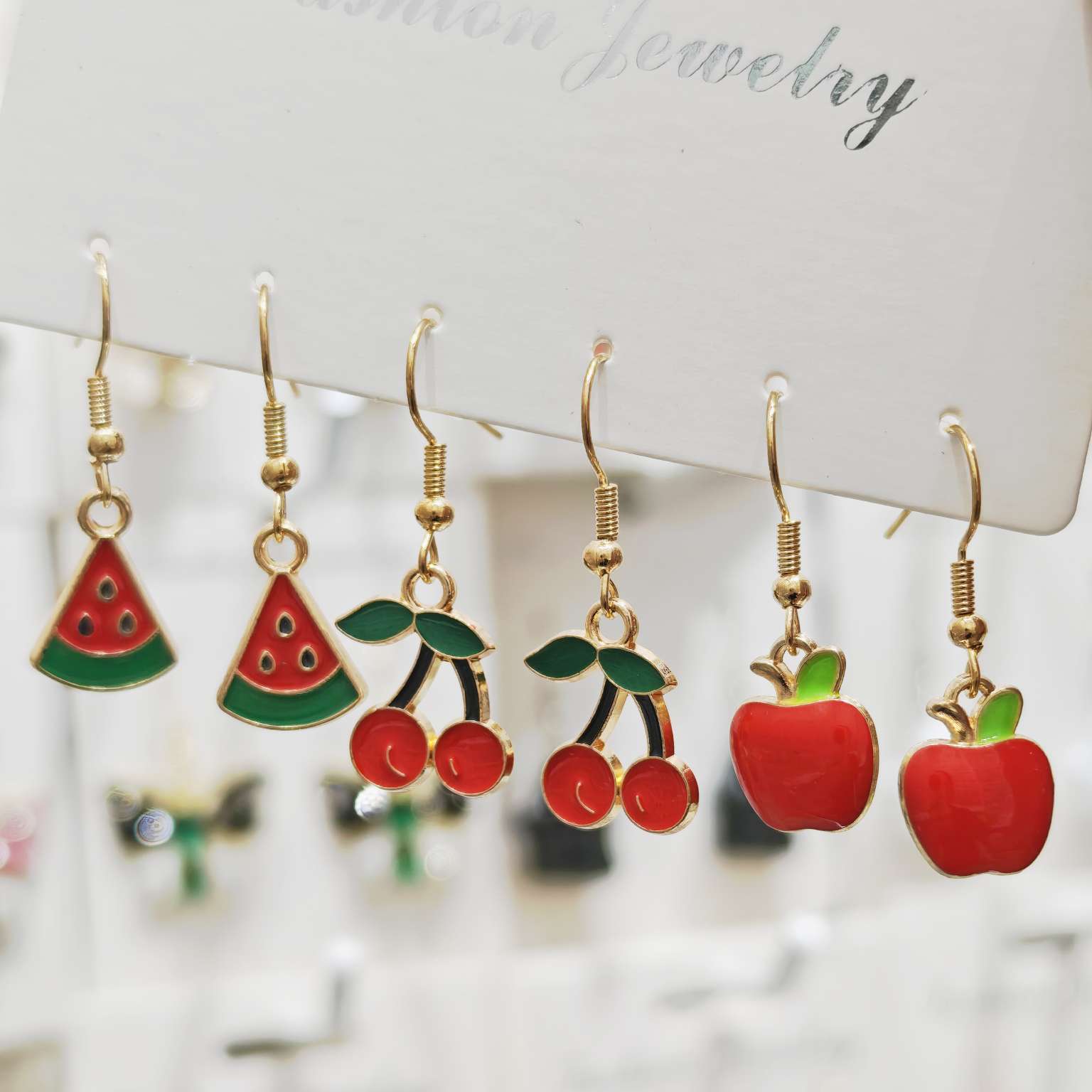 跨境外贸水果系列耳环套装西瓜樱桃苹果菠萝橘子耳饰百搭气质可爱个性时尚饰品