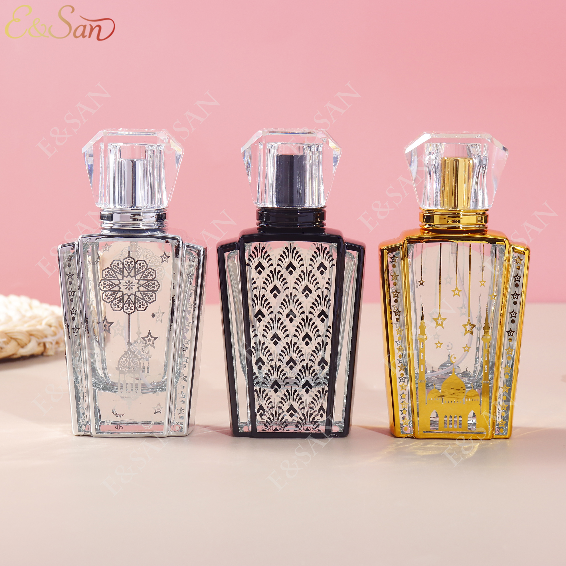 PT720VD-50ML 金银黑电镀爆款现货，玻璃瓶香水盖玻璃瓶香水盖带塞玻璃瓶玻璃杯杯子diy塑料许愿空瓶