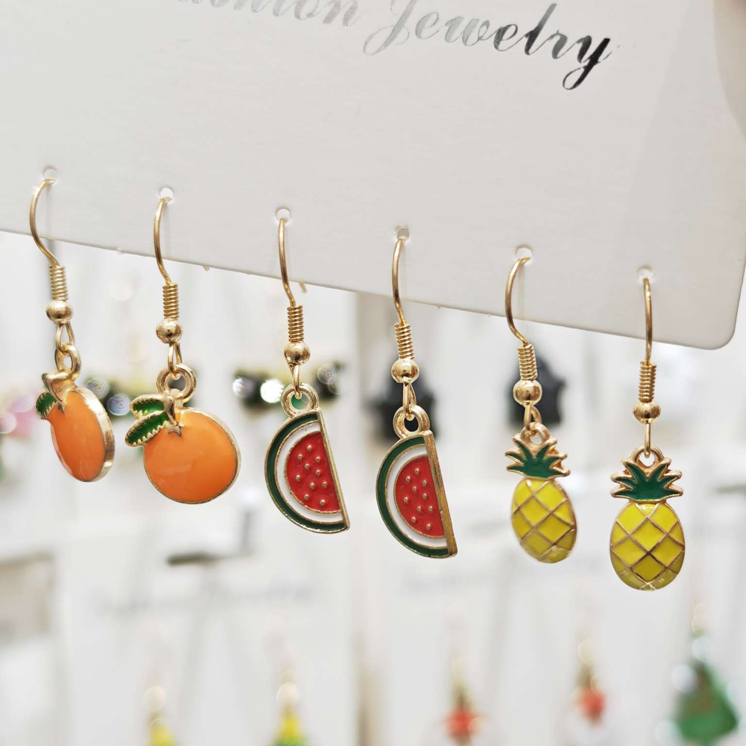 跨境外贸水果系列耳环套装西瓜樱桃苹果菠萝橘子耳饰百搭气质可爱个性时尚饰品详情图2