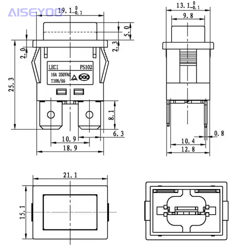 AC power button switch 21*15 square push-button switch, self-locking and self-resetting switch, four pins with red light Application Scenario