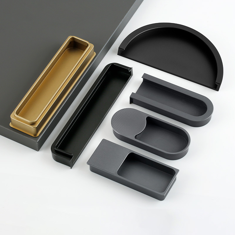 简约嵌入式开槽隐形拉手 现代衣橱柜门把手暗装移门扣手图