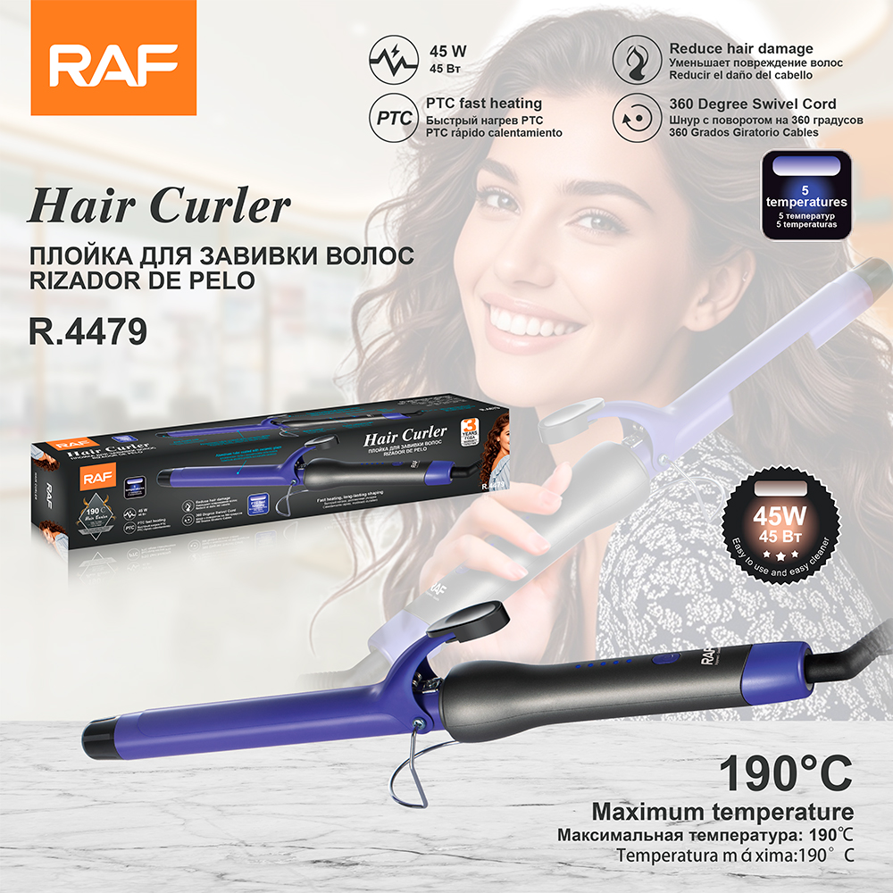 RAF new curling iron straightener ceramic splint 360° rotary wet and dry straight roll dual purpose large roll inside buckle bangs full figure