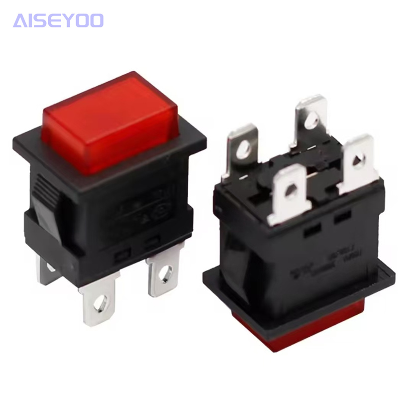 AC power button switch 21*15 square push-button switch, self-locking and self-resetting switch, four pins with red light