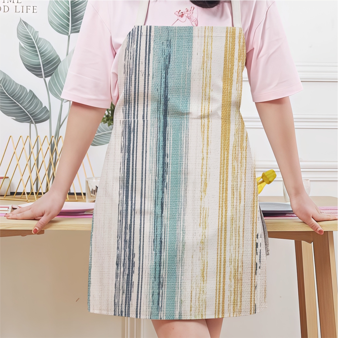  简奢风现代四色涂鸦防泼水厨房家务棉麻数码印花围裙