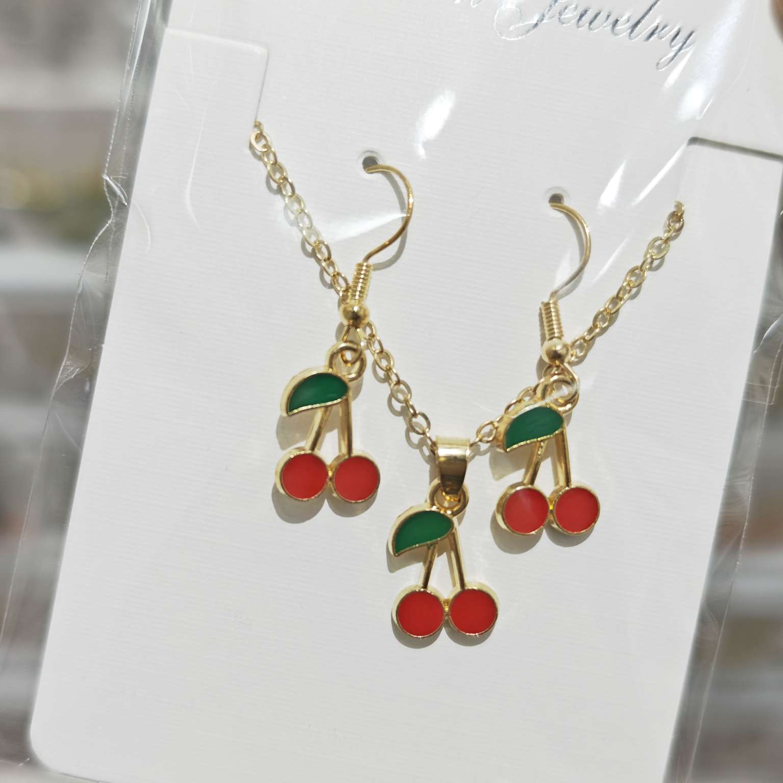 跨境外贸樱桃水果系列耳环项链套装百搭简约女士耳饰时尚饰品