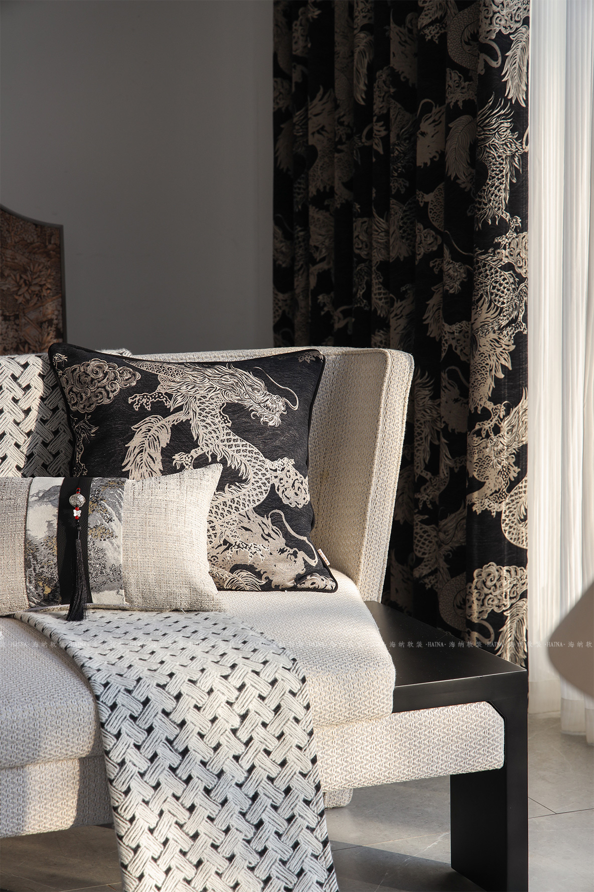 Factory direct sales of the new type of blackout curtains with dragon pattern in the national trend style 2006 model