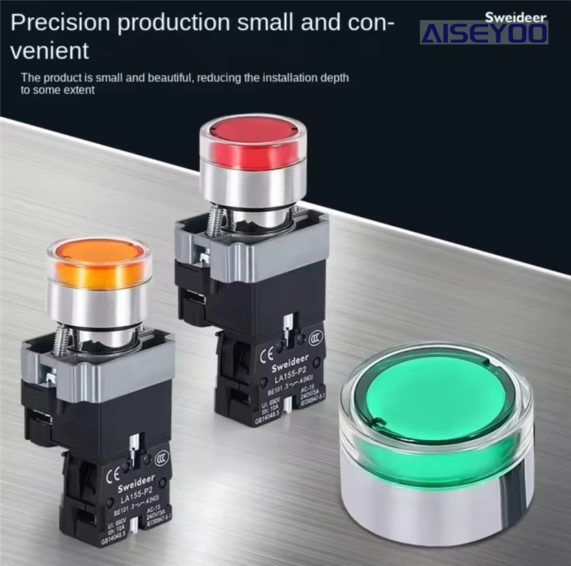 Metal flat head with light, start, stop and self-locking button XB2-BW3361/BW3462, switch self-resetting 220V to 24V Specification image