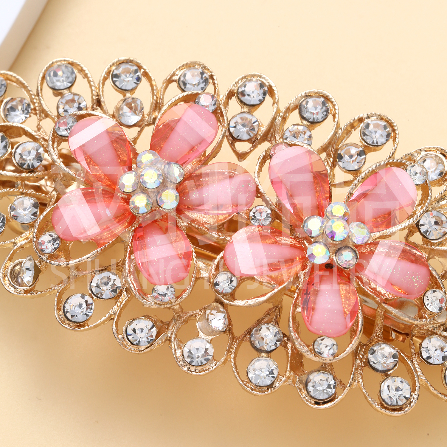 Crystal hair clips, hair curlers, large flowers, new hair accessories, European and American best-selling jewelry, hair clips, headwear, hair accessories, alloy hair clips, rhinestone hair clips, alloy hair accessories Specification image