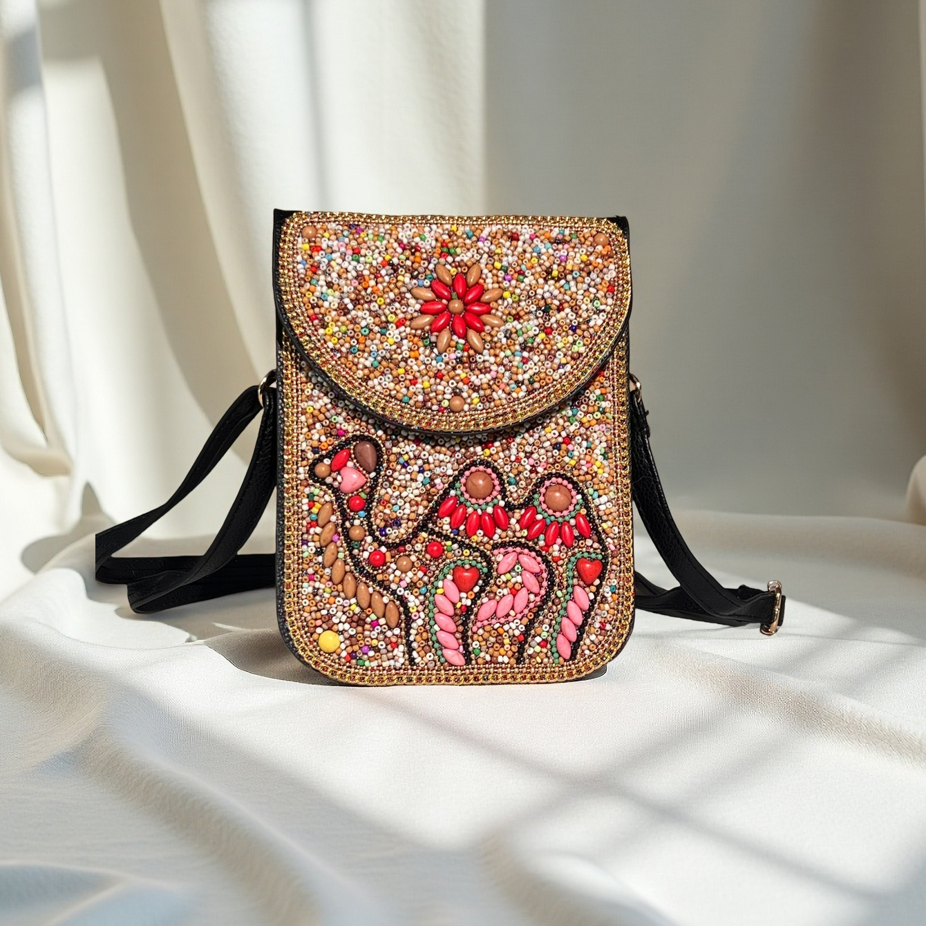 国潮度假必备！蓝色椰子树米珠手机包——轻巧能装，一包搞定手机/钥匙/口红/纸巾！海岛风串珠设计，立体感十足，出游逛街超百细节图