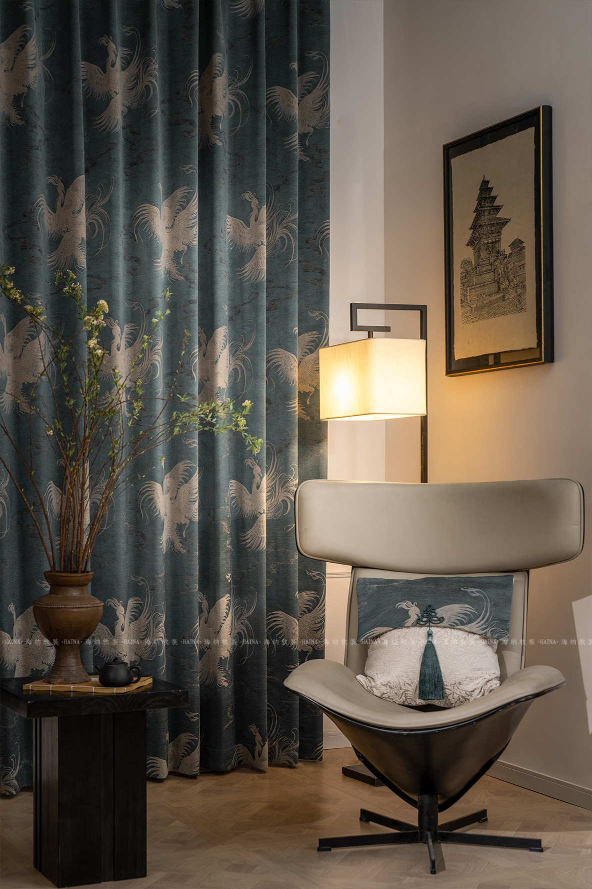 New type of blackout curtain with Chinese trend style and Fengming pattern, factory direct sale 2007 model