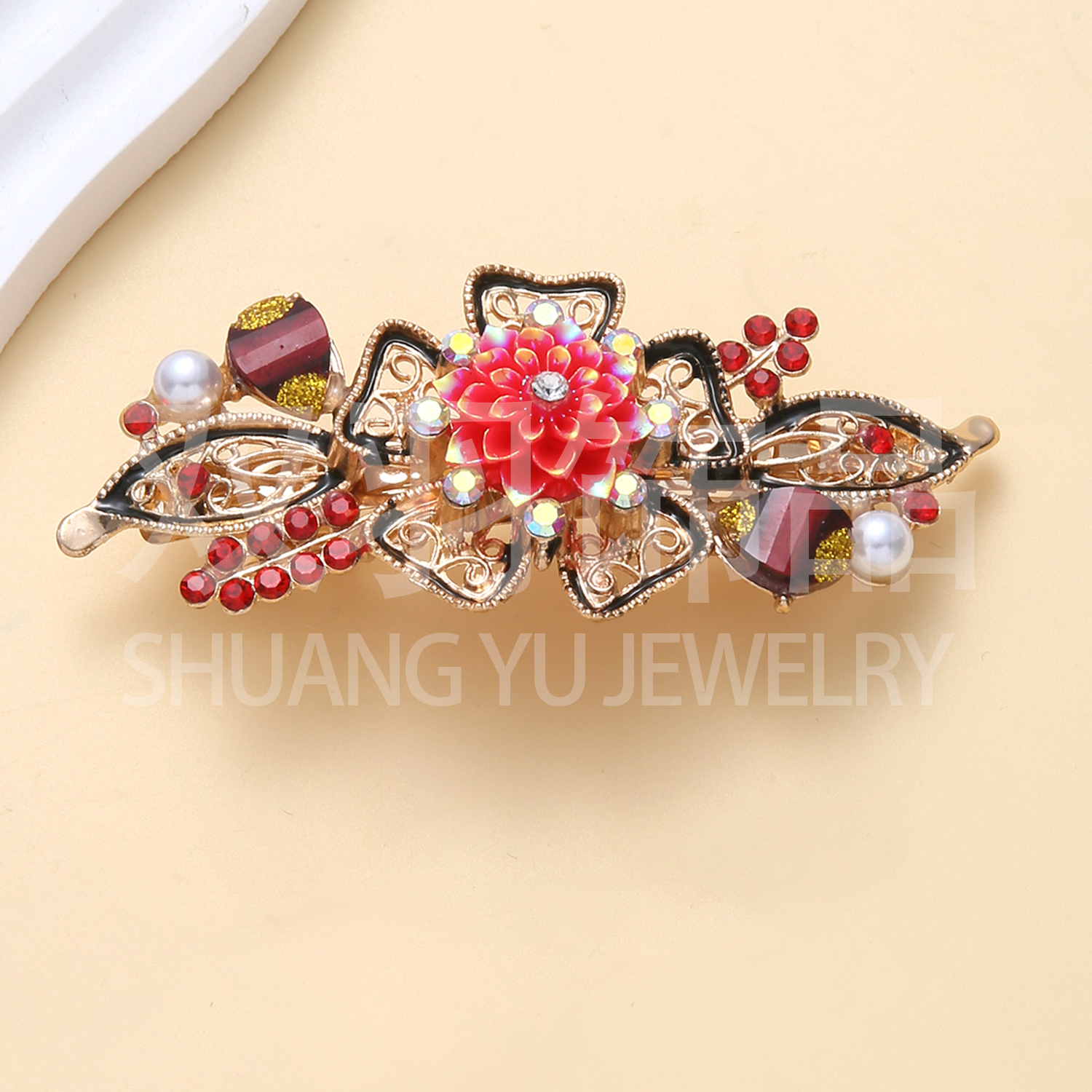 Crystal hair clips, hair curlers, large flower new hair accessories, European and American best-selling jewelry, hair clips, headwear, hair accessories, alloy hair clips, rhinestone hair clips, hair clips decorated with pearl alloy hair accessories Specification image